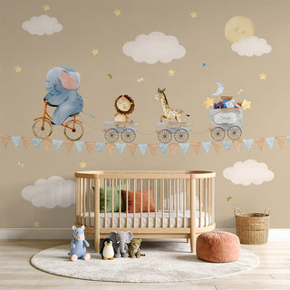 Animals On Ride: Wallpaper for Kids Room, Beige