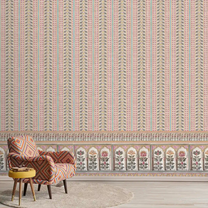 Indian temple art inspired wallpaper- Kala Heritage Elegance: Intricate Indian Temple Art Wallpaper in Pink and Yellow