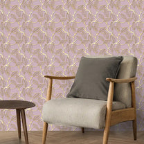 Golden Leaves Design Wallpaper Roll in Pink Color
