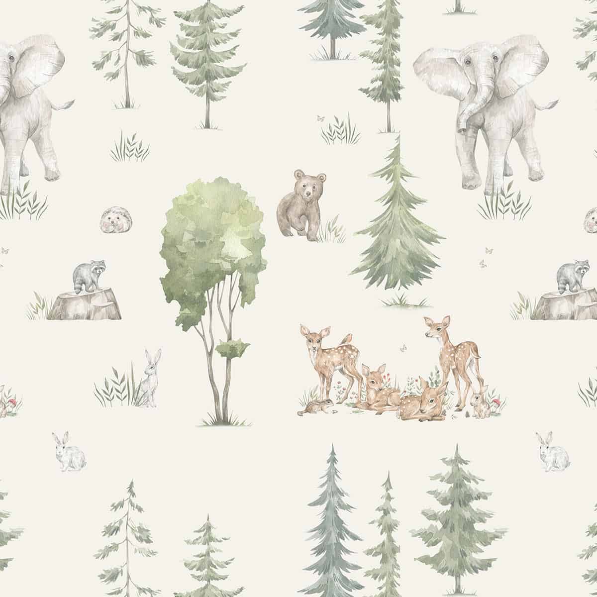 Tales of the Jungle, Repeat Wallpaper Design for Kids, Cream