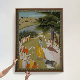Krishna with Gopies Indian Vintage Painting Wall Art Digital Print Poster 36 x 48 inches