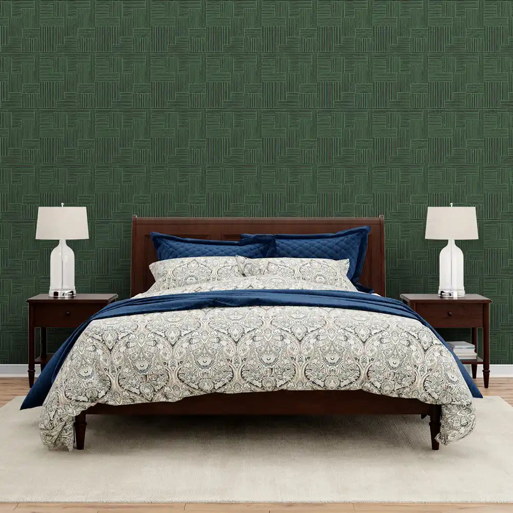 Traces Design Wallpaper Roll in Emrald Color For Rooms