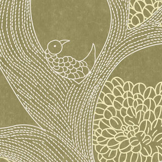 Suhani Indian Madhubani Art Olive Green Wallpaper