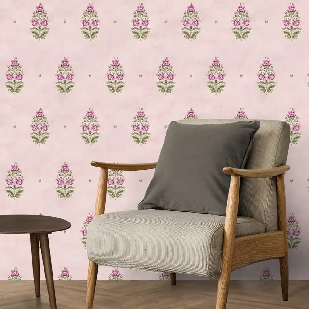 Bahara Indian Design Wallpaper Roll in Pink Color for rooms
