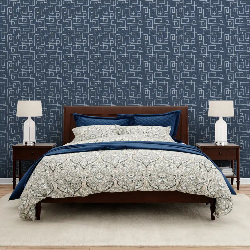 Buy Gridlock Design Wallpaper Roll in Blue Color