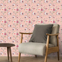 Roses Design Wallpaper Roll in Peach Wanderlust Color For Rooms