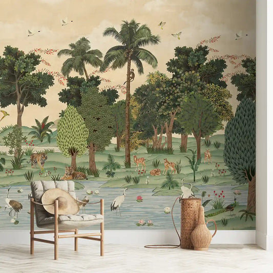 Ran Shringar Wallpaper Depicting Ranthambore Forest Designed for Walls muddy creamish beige