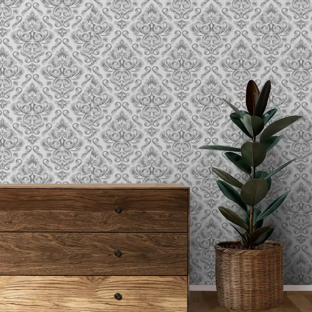 Buy Royale Design Wallpaper Roll in Steel Grey Color