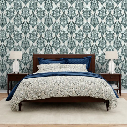 Ambiance Design Wallpaper Roll in Off Teal Blue Color