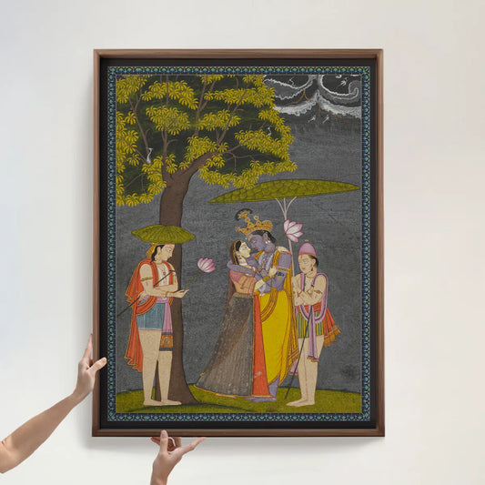 Radha Krishna Vintage Indian Painting Frameless Wall Art Digital Print Poster 36 x 48 inches