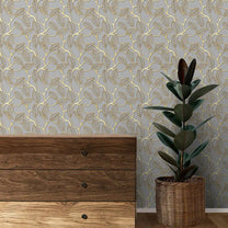 Shop Golden Leaves Design Wallpaper Roll in Grey Color