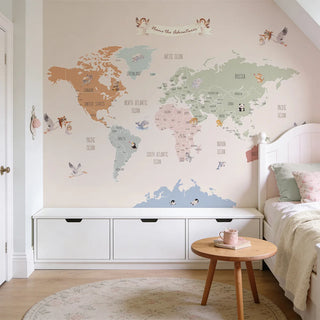 Pastel World Map Wall Size Kids Wallpaper