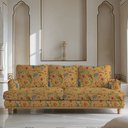 Sanjhi Indian Sofa and Chairs Upholstery Fabric Yellow