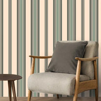Stripes Design Wallpaper Roll in  Beige and Green Color For Rooms