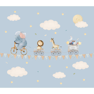 Animals On Ride Blue Kids Wallpaper