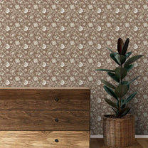 Blossom Design Wallpaper Roll in Brown Color For Rooms