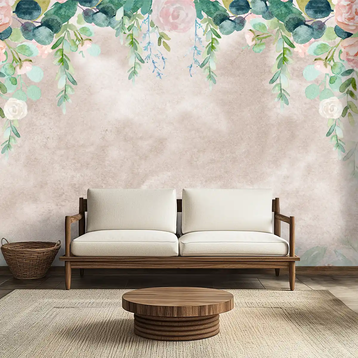 Water Color Look Hanging Floral Wallpaper for Bedrooms Pink