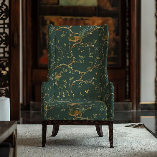 Phoenix Chinoiserie Sofa and Chairs Upholstery Fabric Bottle Green Color