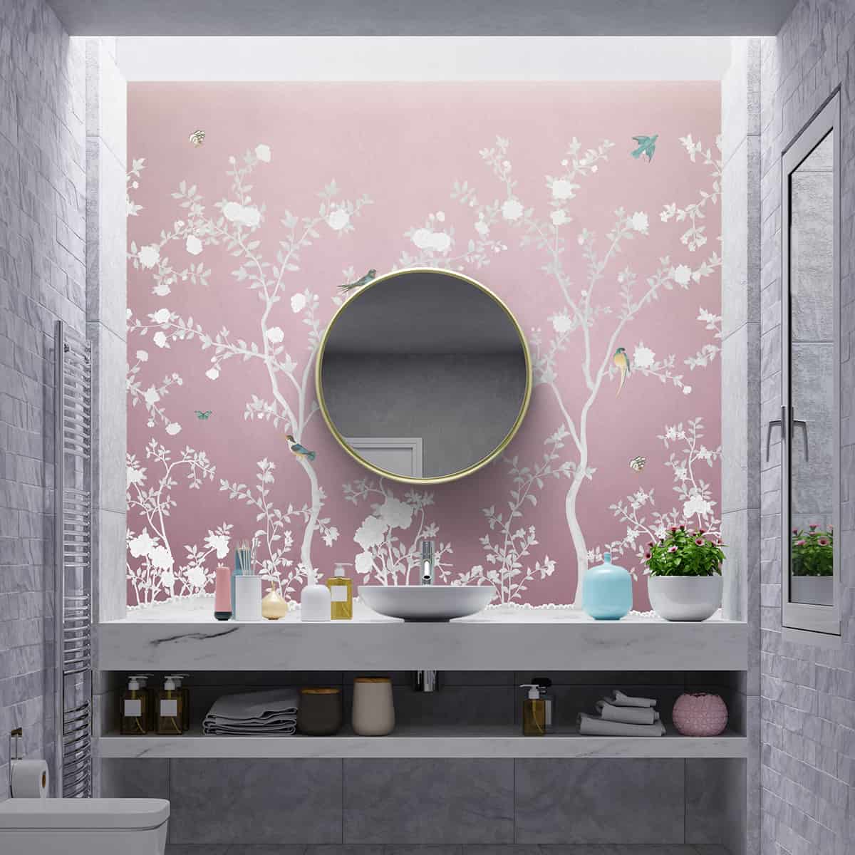 Pink Chinoiserie Wallpaper, Aura in the Garden Pink by Life n Colors