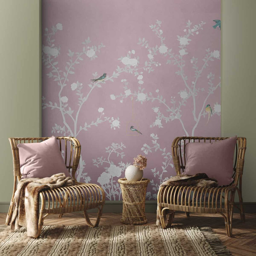 Pink Chinoiserie Wallpaper, Aura in the Garden Pink by Life n Colors
