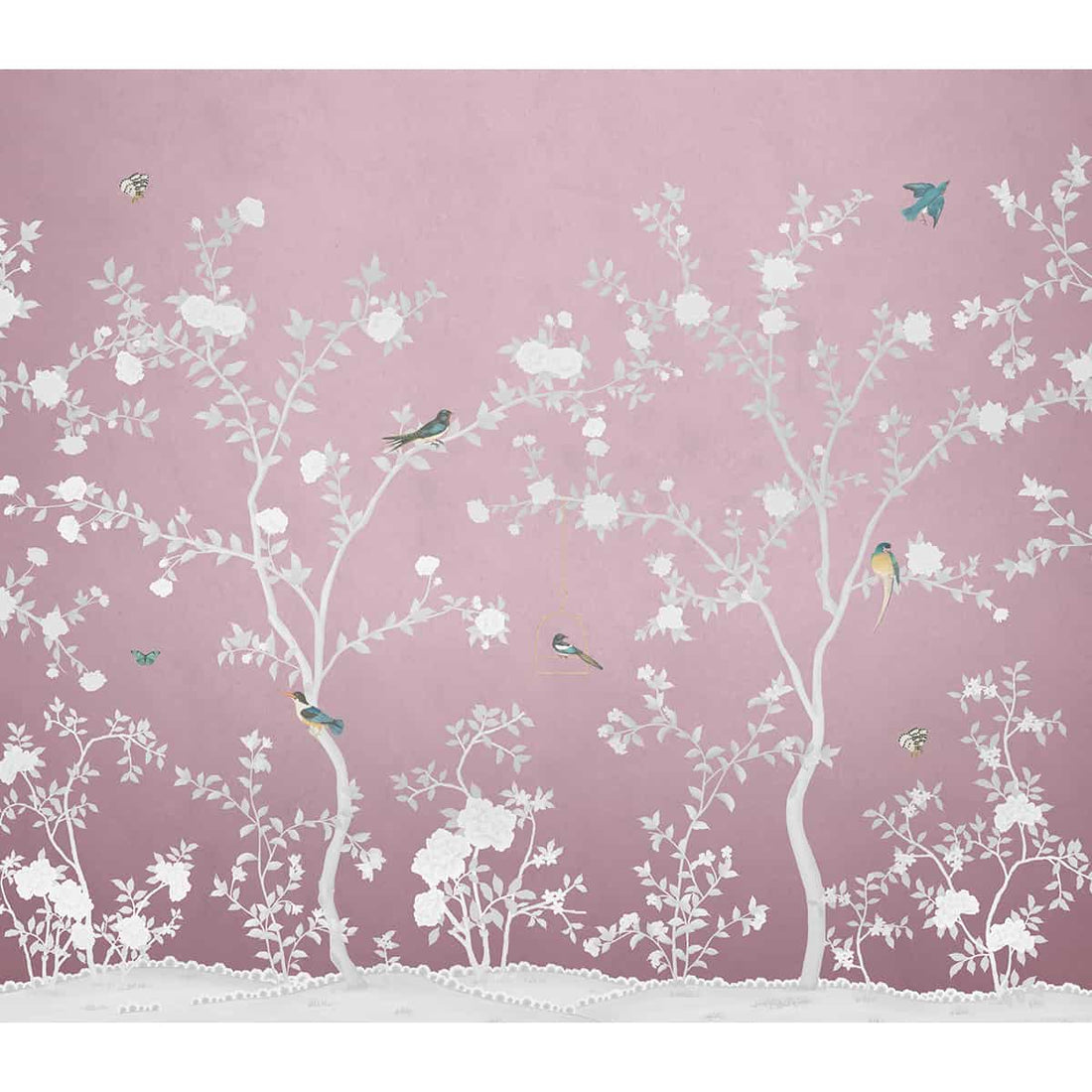 Pink Chinoiserie Wallpaper, Aura in the Garden Pink by Life n Colors