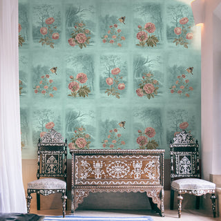 Vatika, Vintage Floral Theme Wallpaper, Blue