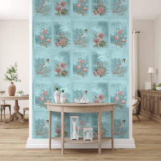 Vatika, Vintage Floral Theme Wallpaper, Blue