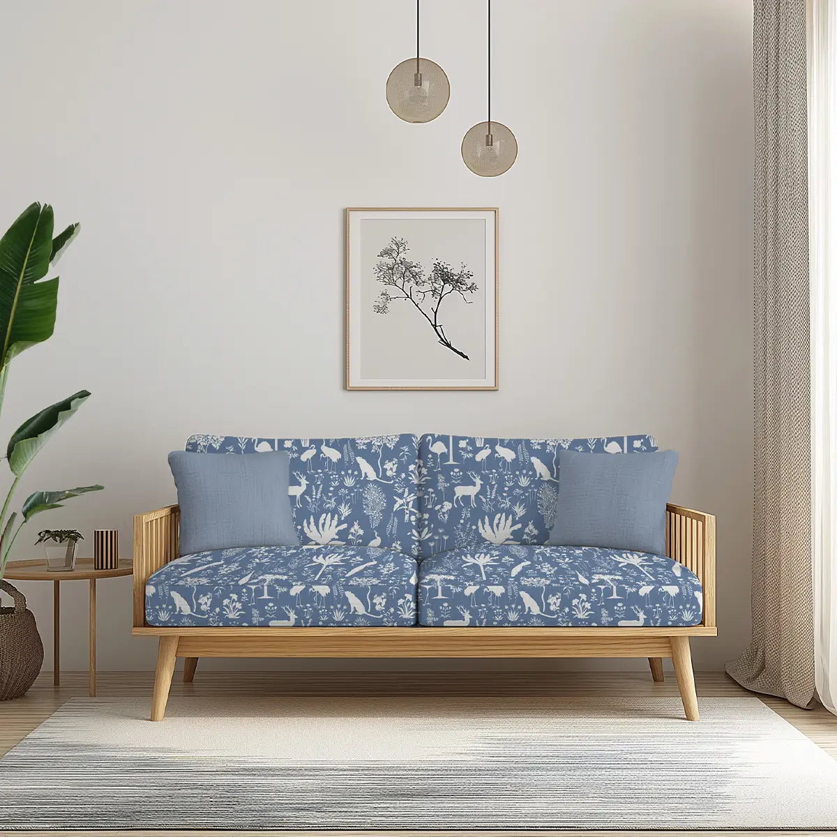 Flora n fauna&nbsp;Sofa and Chairs Upholstery Fabric Blue &amp; White shop now
