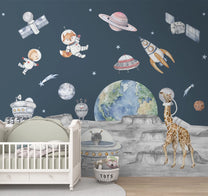 Shop now Lets go on a moon walk, Cute kids room wallpaper, Dark Blue