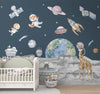 Lets go on a moon walk, Cute kids room wallpaper, Dark Blue