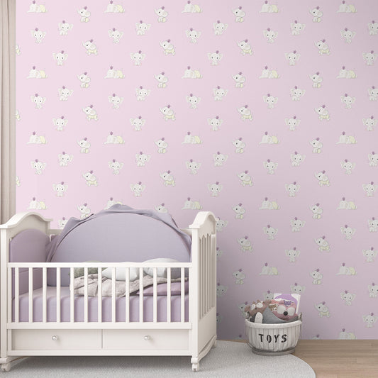 Sleepy Tiny Trunks, Adorable Elephant Design Wallpaper for Kids Room, Pink