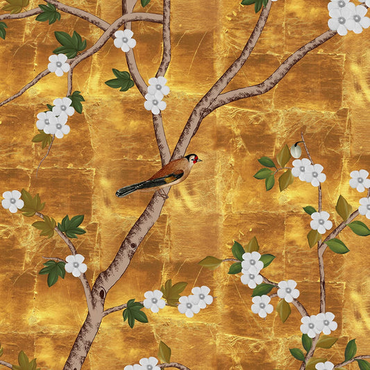 Gilded Harmony in Florals, Chinoiserie Wallpaper