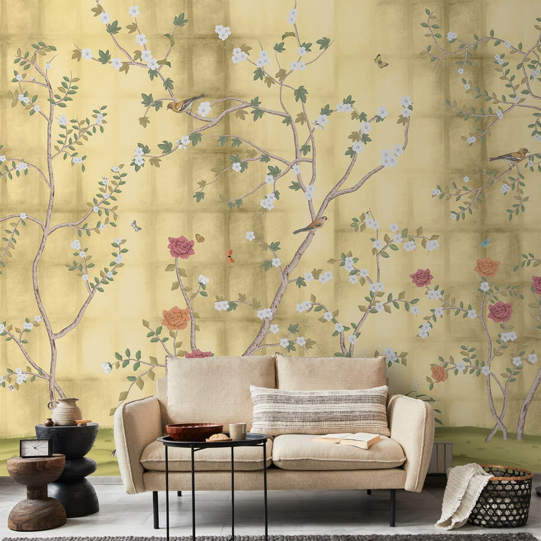Shop Golden Yellow Chinoiserie Wallpaper Online in India – Life n Colors