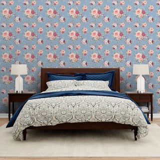 Buy Roses Design Wallpaper Roll in Blue Wanderlust Color