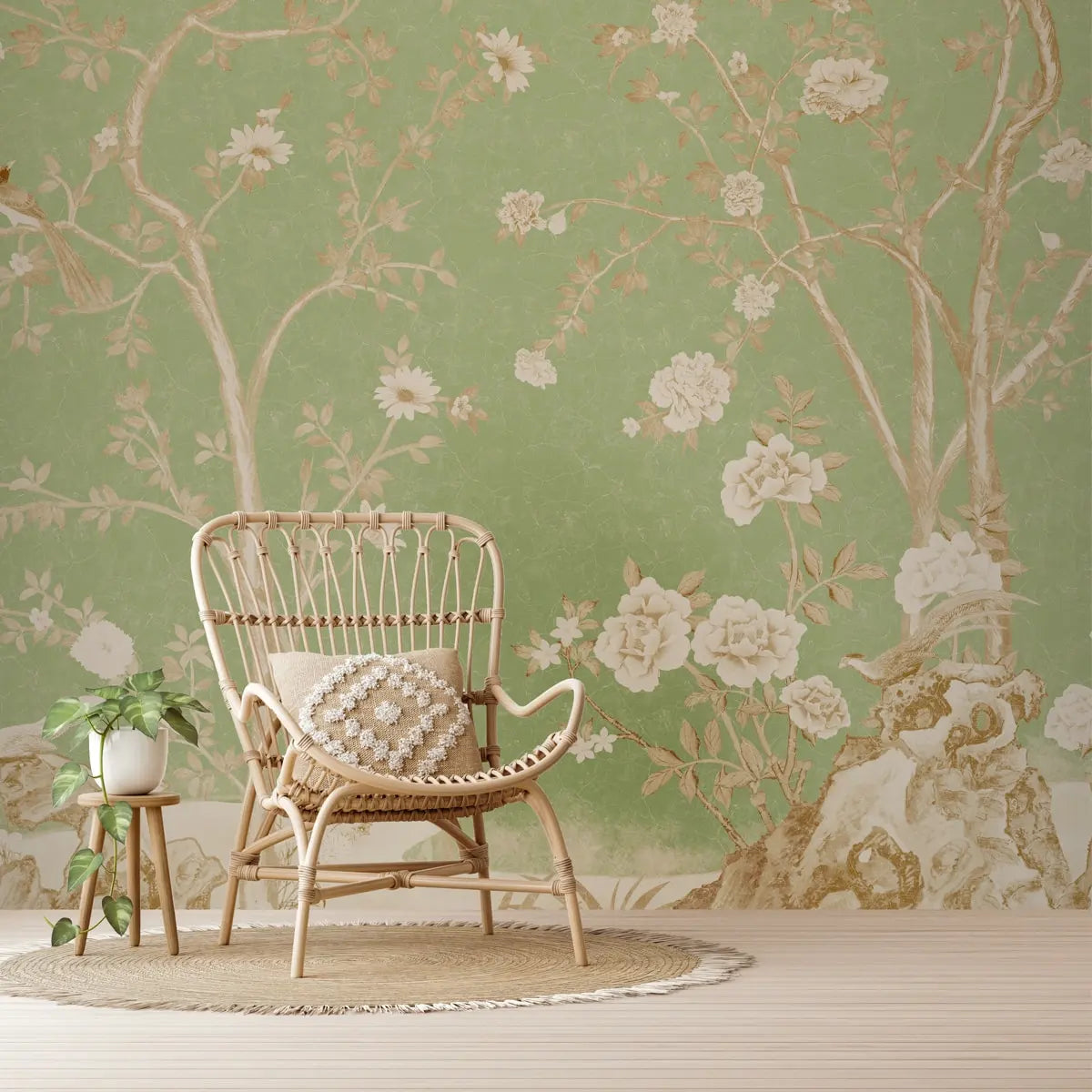 Mint Blossom Vintage Chinoiserie Wallpaper for Walls