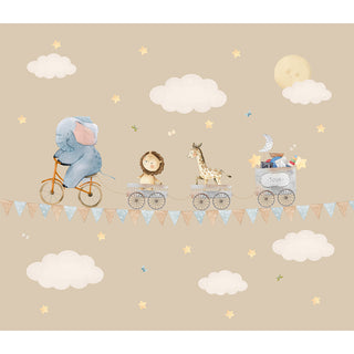 Animals On Ride: Wallpaper for Kids Room, Beige