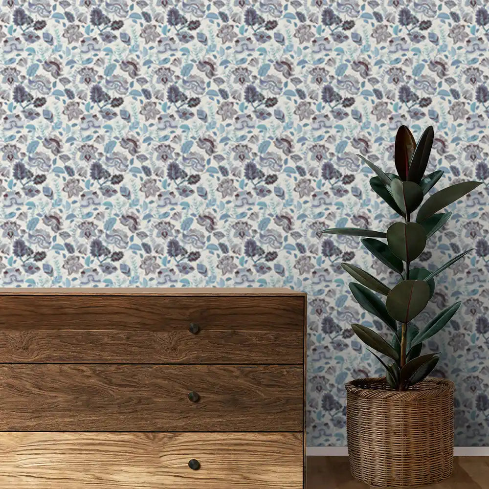 Mimosa Design Wallpaper Roll in Blue Color Buy Online