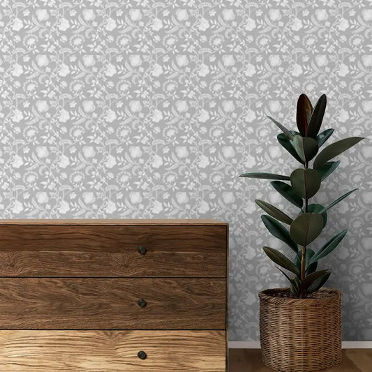 Blossom Design Wallpaper Roll in Grey Color