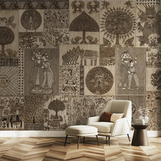 Geet Madhubani Wallpaper In Vintage Brown