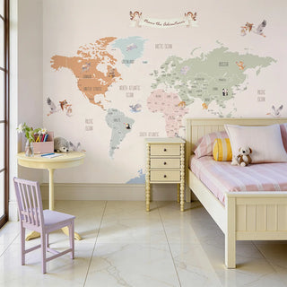 Pastel Kids Bedroom Wall Size Wallpaper of World Map