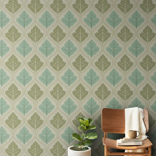 Green Leaves Repeat Pattern Wall Paper Design