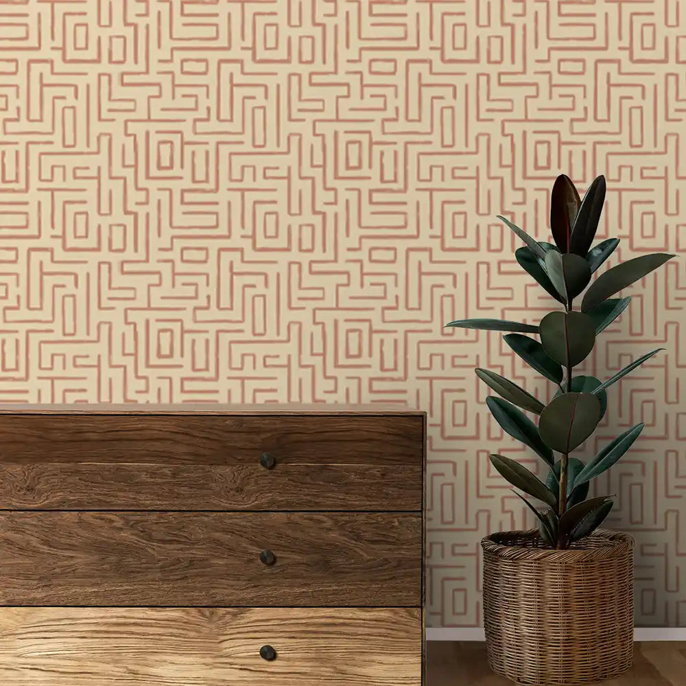 Intersect Design Wallpaper Roll in Tan Color