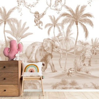 Sepia Jungle Bubble Kids Room Wallpaper