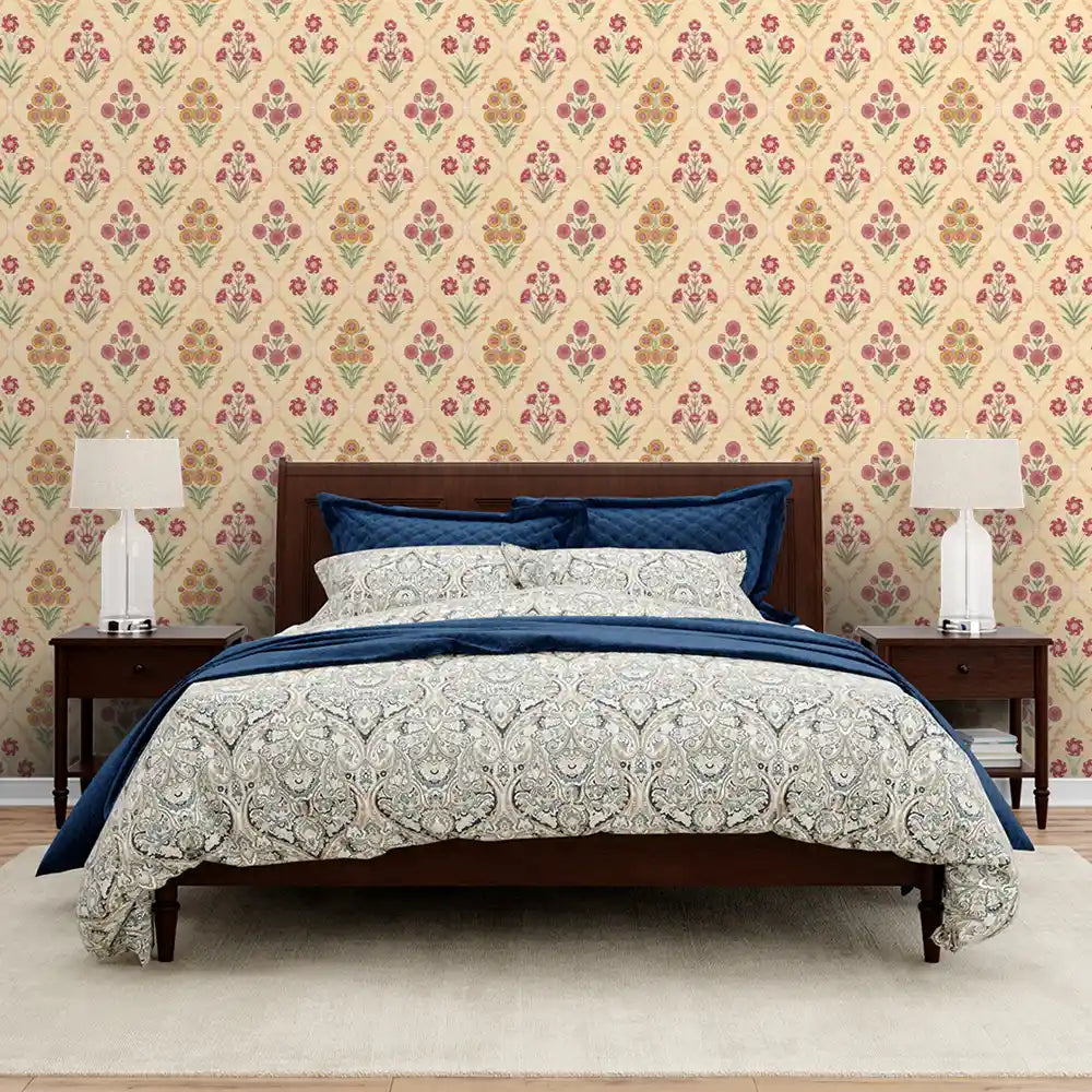Phulwari Indian Design Wallpaper Roll in Yellow Color | Life n Colors