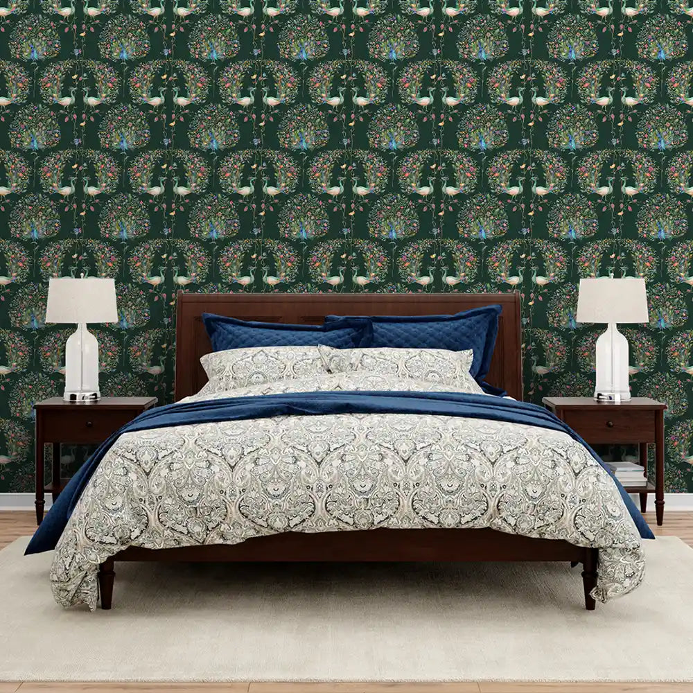 Barkha Wallpaper Roll for Rooms in Bottle green Color Buy Online