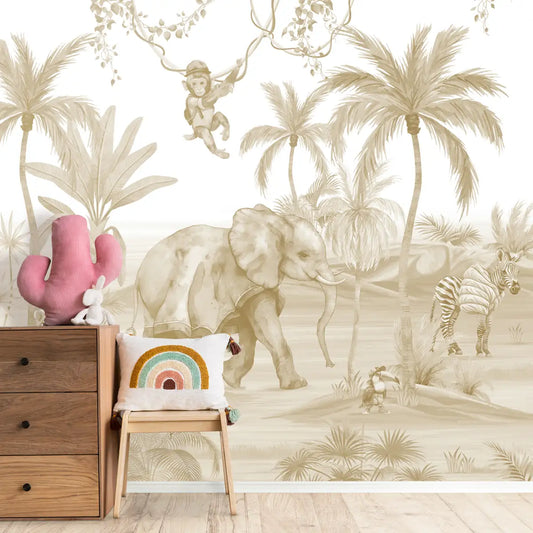 Sepia Jungle Bubble Kids Room Wallpaper