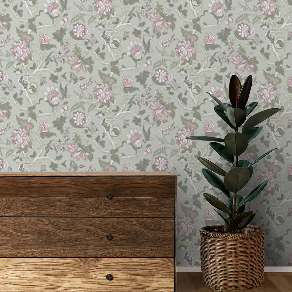 Gardenia Design Wallpaper Roll in Light Green Color Buy Online