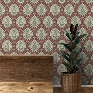 Gulmohar Indian Theme Wallpaper Rolls in Maroon Color Buy Online