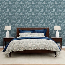 Shop Toile Design Wallpaper Roll in Greyish Blue Color