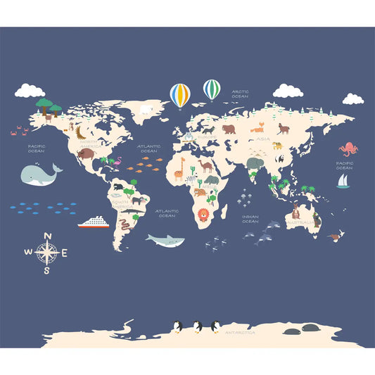 Shop Now Blue World Map for Boys Room Walls by Lifencolors 